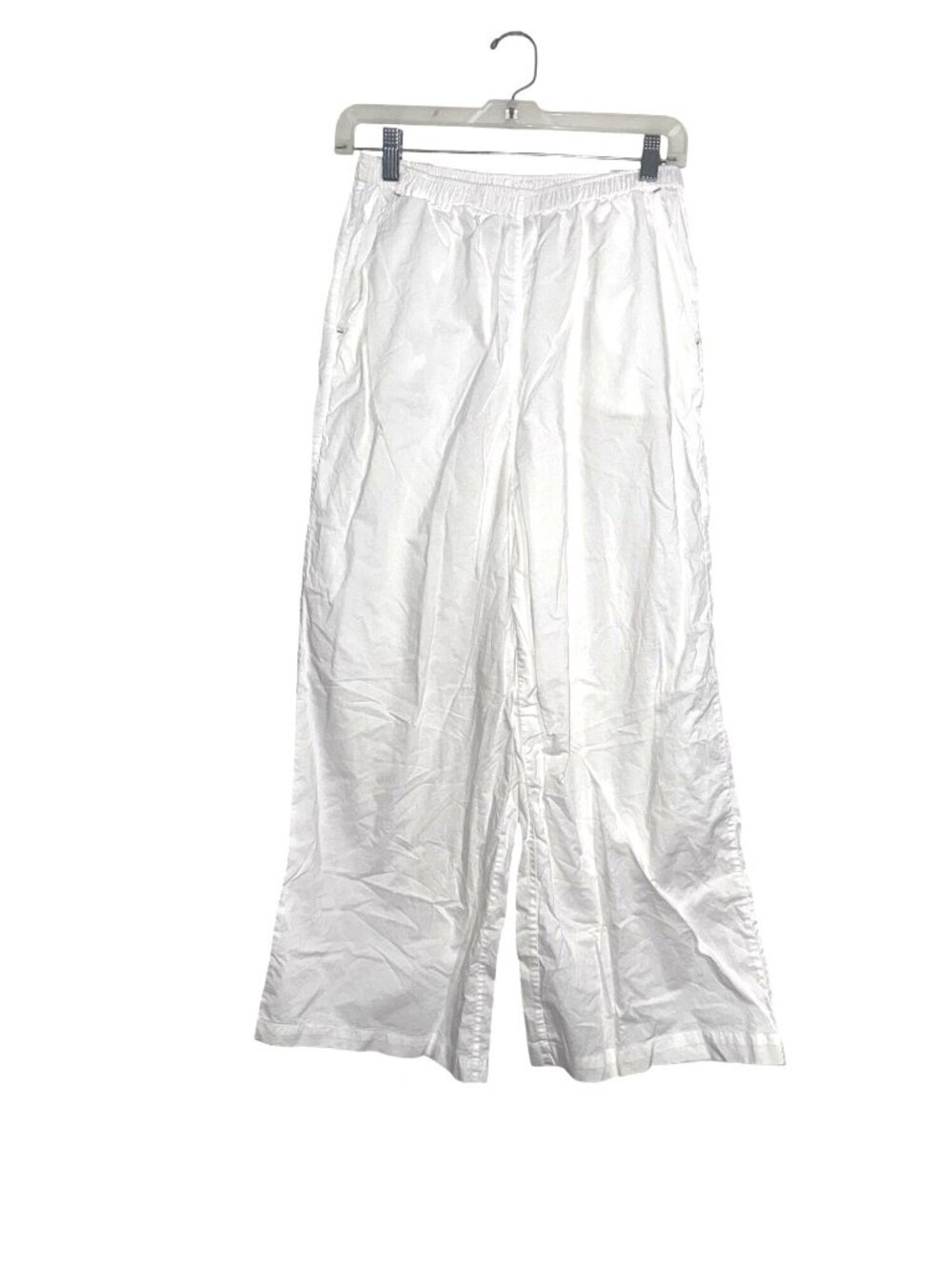 Lunya Womens White Wide-Leg Pants S 100% Cotton Elastic Waist Made In China